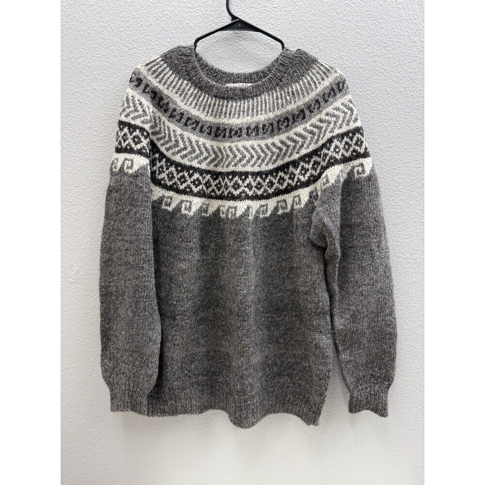 Alpaca Sweater Size XL Gray Black 100% Alpaca Hand Knit